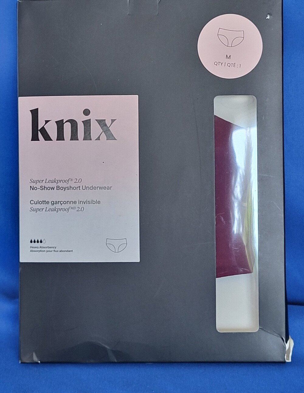 knix Medium superleakproof 2.0 no-show boyshort Heavy Absorb underwear cherry
